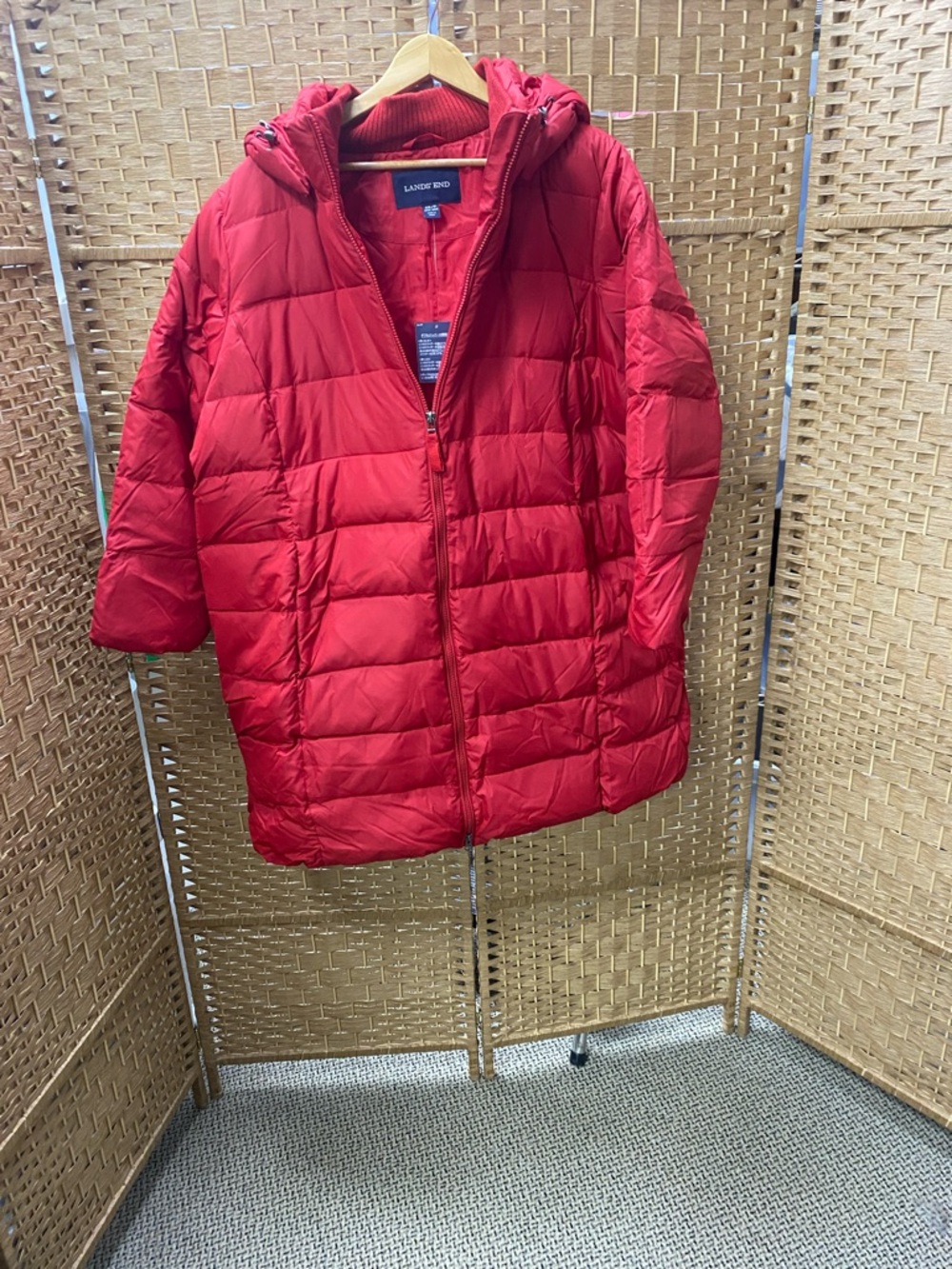 Lands' End Bright Red Quilted Hooded Puffer Jacket